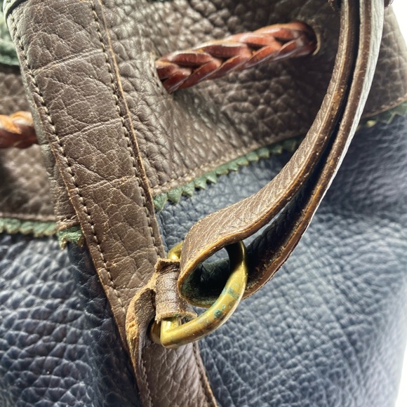 Dooney & Bourke navy w green & brown trim VTG TETON shoulder bag#597 - Picture 11 of 12